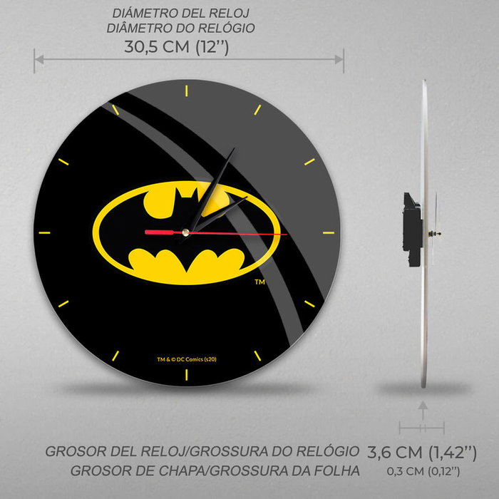 ERT GROUP Horloge murale Batman DC Comics avec cadran réfléchissant - Mécanisme silencieux - Diamètre 30,5 cm - Alimentation par pile AA ERT GROUP Horloge murale Batman DC Comics avec cadran réfléchissant - Mécanisme silencieux - Diamètre 30,5 cm - Alimentation par pile AA