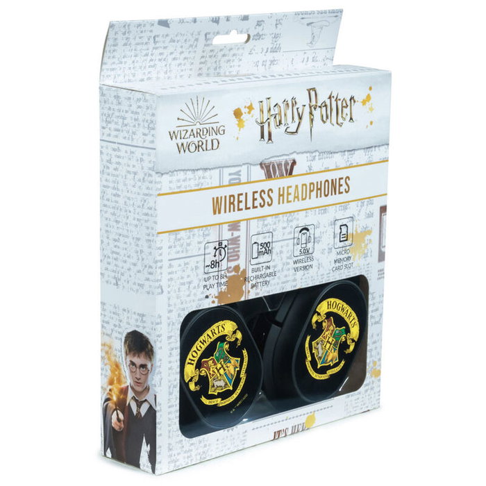 Harry Potter Casque audio sans fil Hogwarts Bluetooth 5.0 avec microphone HD, design pliable, batterie 500mAh et lecteur MP3 intégré