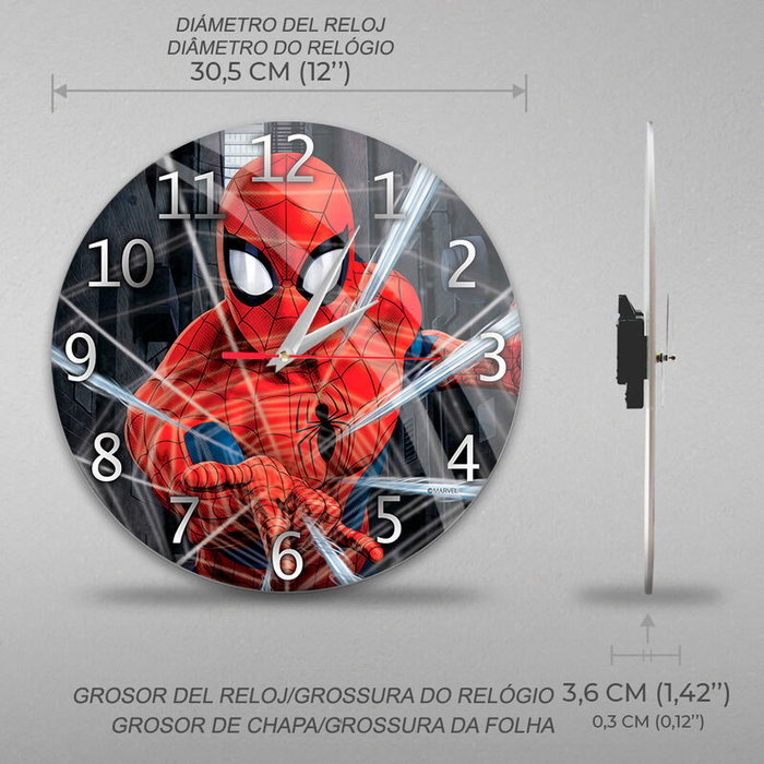 ERT GROUP Horloge murale Spiderman Marvel avec cadran brillant, diamètre 30,5 cm, alimentation par pile AA ERT GROUP Horloge murale Spiderman Marvel avec cadran brillant, diamètre 30,5 cm, alimentation par pile AA