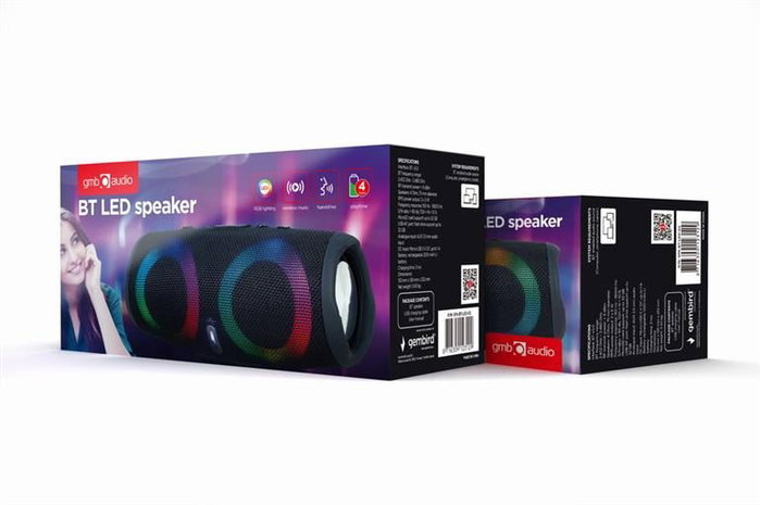 GEMBIRD Haut-parleur Bluetooth avec diode LED, noir