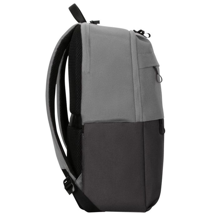 Targus Sagano EcoSmart Travel Backpack pour PC Portable 15.6 Pouces, Noir/Gris, Fabriqué à partir de Bouteilles Recyclées, Protection SafePort, Anti-RFID, Taille: 33 x 19 x 53 cm