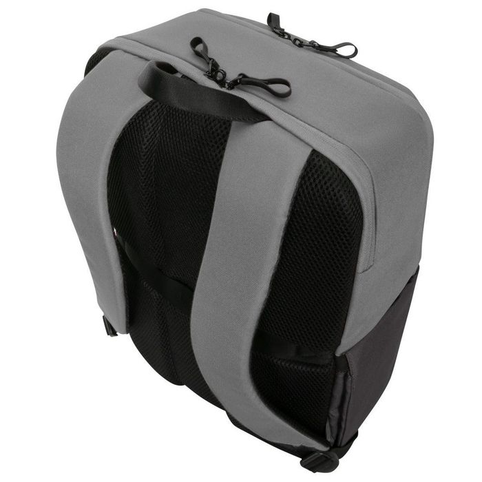 Targus Sagano EcoSmart Travel Backpack pour PC Portable 15.6 Pouces, Noir/Gris, Fabriqué à partir de Bouteilles Recyclées, Protection SafePort, Anti-RFID, Taille: 33 x 19 x 53 cm