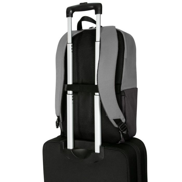 Targus Sagano EcoSmart Travel Backpack pour PC Portable 15.6 Pouces, Noir/Gris, Fabriqué à partir de Bouteilles Recyclées, Protection SafePort, Anti-RFID, Taille: 33 x 19 x 53 cm
