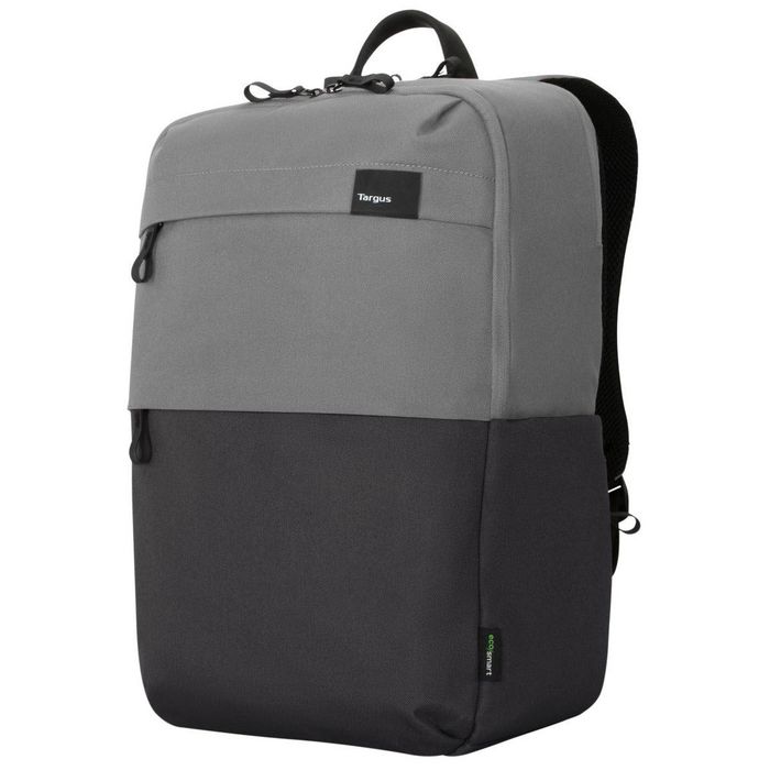 Targus Sagano EcoSmart Travel Backpack pour PC Portable 15.6 Pouces, Noir/Gris, Fabriqué à partir de Bouteilles Recyclées, Protection SafePort, Anti-RFID, Taille: 33 x 19 x 53 cm