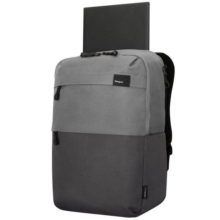 Targus Sagano EcoSmart Travel Backpack pour PC Portable 15.6 Pouces, Noir/Gris, Fabriqué à partir de Bouteilles Recyclées, Protection SafePort, Anti-RFID, Taille: 33 x 19 x 53 cm
