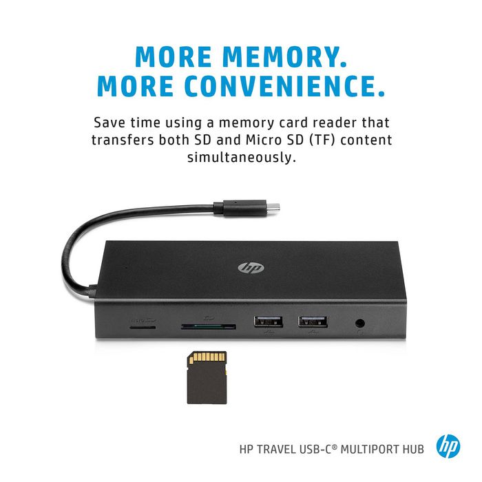 HP Travel USB-C Multi Port Hub - Concentrateur USB-C avec 6 ports (HDMI, VGA, Ethernet RJ45 Gigabit, SD/Micro SD, charge 90W)
