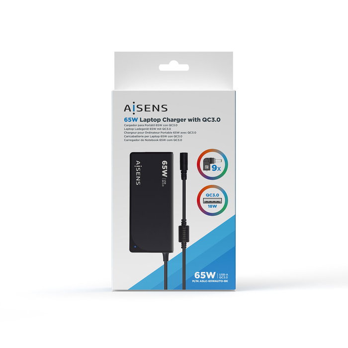 Chargeur d'ordinateur portable TooQ ASLC-65WAUTO-BK 65 W Chargeur d'ordinateur portable TooQ ASLC-65WAUTO-BK 65 W