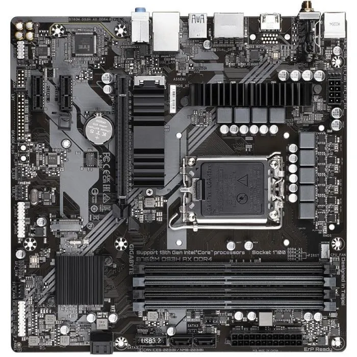 Gigabyte B760M DS3H AX DDR4, Carte mère Micro-ATX, Socket LGA 1700 pour Intel Core i9/i7/i5, WiFi, DDR4 128 Go, ports M.2, SATA, USB Type-C