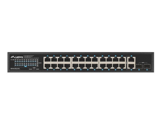 Lanberg Switch 24 Ports Gigabit PoE+ 360W avec 2 Ports Uplink et 2 Slots SFP, Rack 19 Pouces 1U, Non Administrable