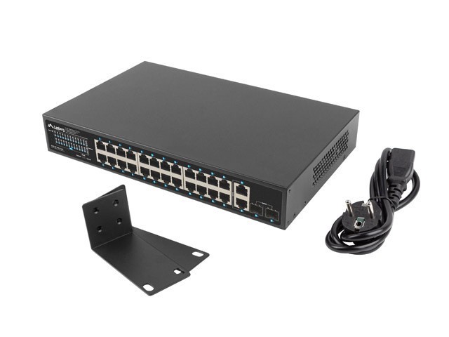 Lanberg Switch 24 Ports Gigabit PoE+ 360W avec 2 Ports Uplink et 2 Slots SFP, Rack 19 Pouces 1U, Non Administrable