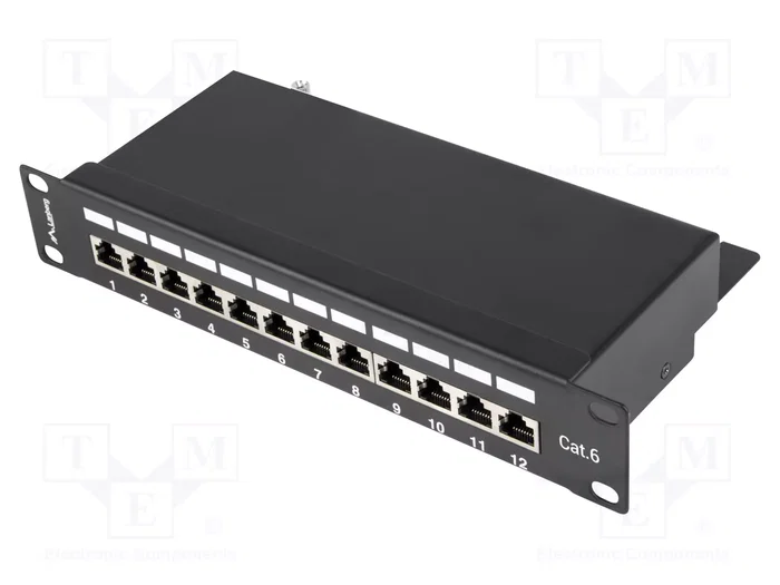 Lanberg Patch panel Cat.6 12 ports 1U 10 pouces blindé noir