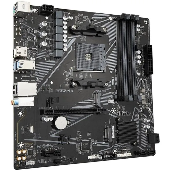 Gigabyte Carte mère B550M K Socket AM4 micro-ATX - Support AMD Ryzen 5000, DDR4 128 Go, PCIe 4.0, M.2, USB 3.2 Gen 1, LAN 1GbE