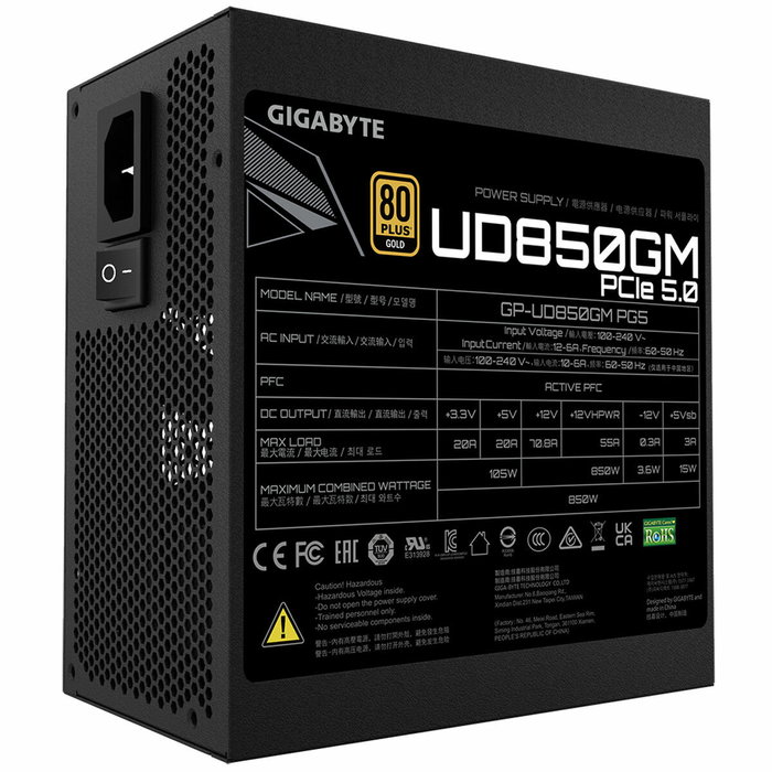 Bloc d’Alimentation Gigabyte GP-UD850GM PG5 Noir 850 W 105 W 80 Plus Gold Bloc d’Alimentation Gigabyte GP-UD850GM PG5 Noir 850 W 105 W 80 Plus Gold