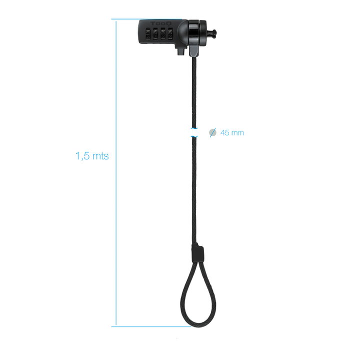 Tooq Câble de Sécurité à Combinaison pour Portables 1.5 M - Verrou Kensington