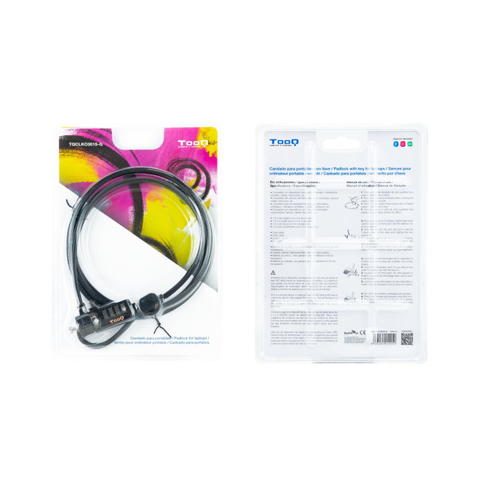 Tooq Câble de Sécurité à Combinaison pour Portables 1.5 M - Verrou Kensington