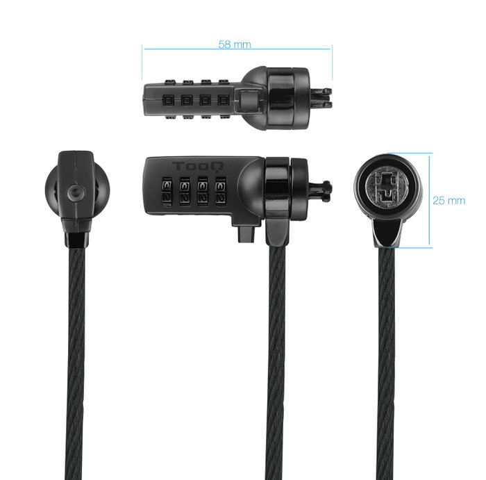 Tooq Câble de Sécurité à Combinaison pour Portables 1.5 M - Verrou Kensington