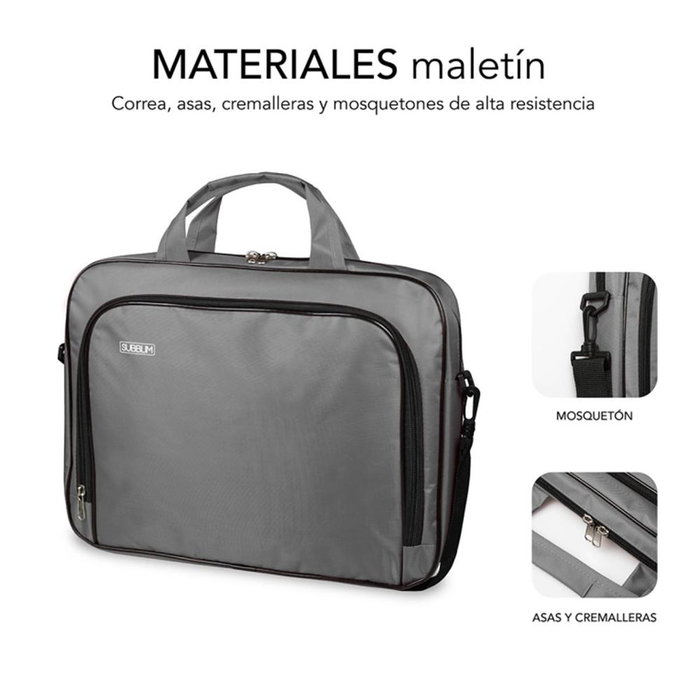 Subblim Oxford Mallette pour ordinateur portable 15,4-16 pouces Gris Sacoche de transport en polyester résistant avec compartiments