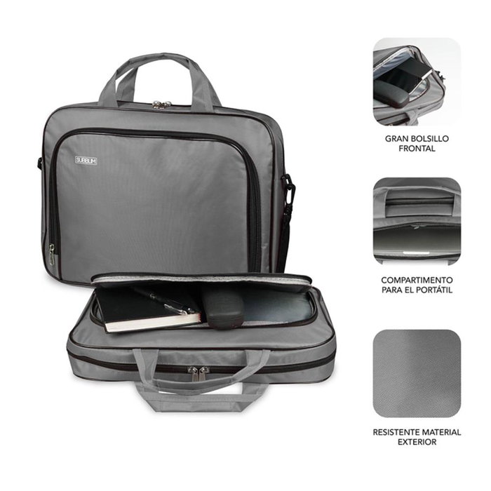 Subblim Oxford Mallette pour ordinateur portable 15,4-16 pouces Gris Sacoche de transport en polyester résistant avec compartiments