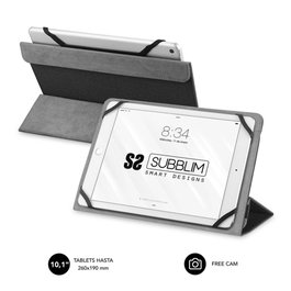 Subblim Housse Freecam Universelle pour Tablette 10.1 Pouces, Folio Smart Cover avec Atril, Finition Tissu, Noir