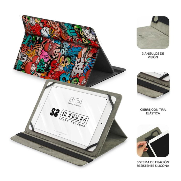Subblim Trendy Case Housse Universelle pour Tablette 10.1 Pouces, Folio Protectrice avec Support 3 Angles, Silicone, Noir