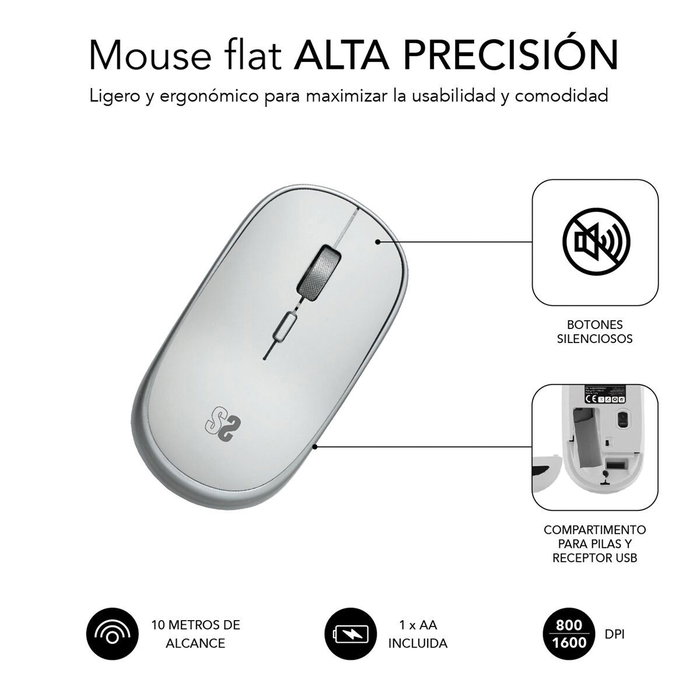 Souris sans-fil Subblim SUBMO-RFM0001 Argenté 1600 dpi