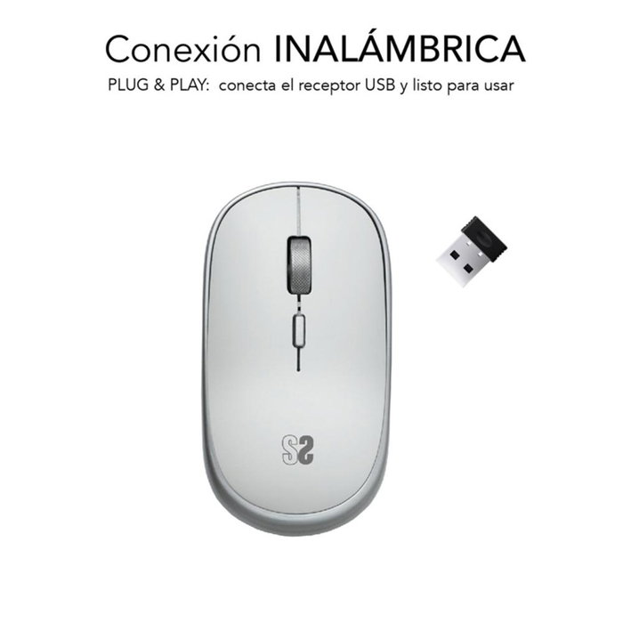 Subblim Souris Sans Fil Submo RFM0001 Argent - Ultra Silencieuse, 4 Boutons, 1600 DPI, USB, Ergonomique
