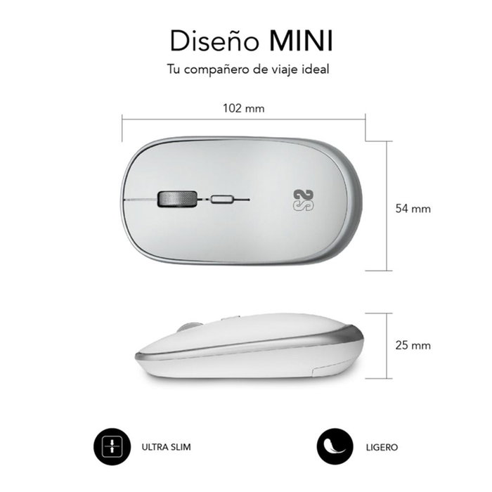 Subblim Souris Sans Fil Submo RFM0001 Argent - Ultra Silencieuse, 4 Boutons, 1600 DPI, USB, Ergonomique