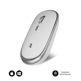 Subblim Souris Sans Fil Submo RFM0001 Argent - Ultra Silencieuse, 4 Boutons, 1600 DPI, USB, Ergonomique