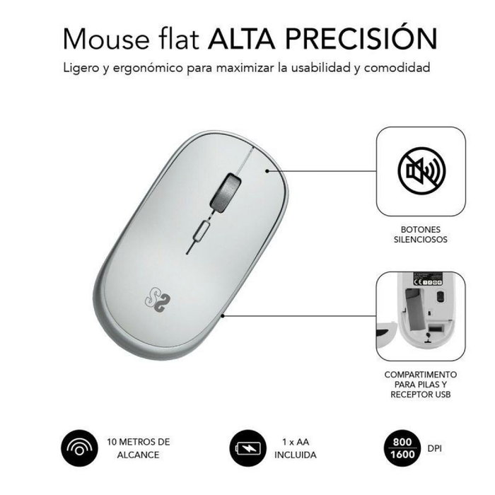 Mini Souris Optique Subblim SUBMO-RFM0001 Argenté 1600 dpi