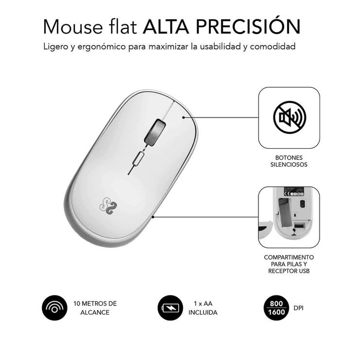 Mini Souris Optique Subblim SUBMO-RFM0001 Argenté 1600 dpi