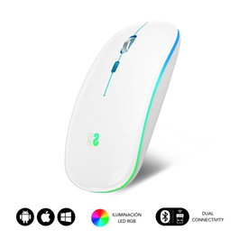 Subblim Ldflat2 Souris Sans Fil Bluetooth 5.1 USB Rechargeable Silencieuse LED 7 Couleurs Ambidextre 1600 DPI Blanc