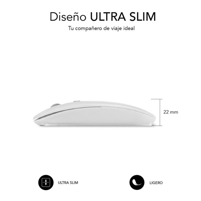 Subblim Raton Inalambrico Dual Flat - Souris Bluetooth 5.1 Silencieuse Ultra-plate Blanche 1600 DPI - Charge USB