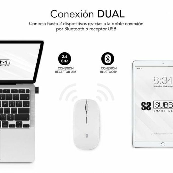 Souris Bluetooth Sans Fil Subblim SUBMO-DFLAT21 Blanc 1600 dpi Souris Bluetooth Sans Fil Subblim SUBMO-DFLAT21 Blanc 1600 dpi