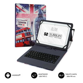Subblim Funda avec clavier USB pour tablette 10.1 pouces - Connexion Micro USB avec adaptateur Type C - Clavier espagnol