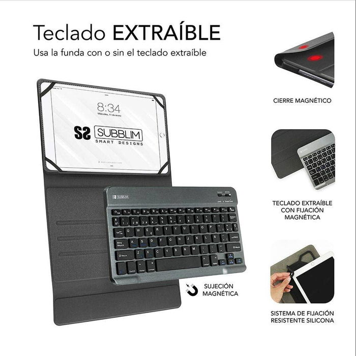 Housse pour Tablette et Clavier Subblim SUB-KT2-BT0002 Gris Espagnol Qwerty