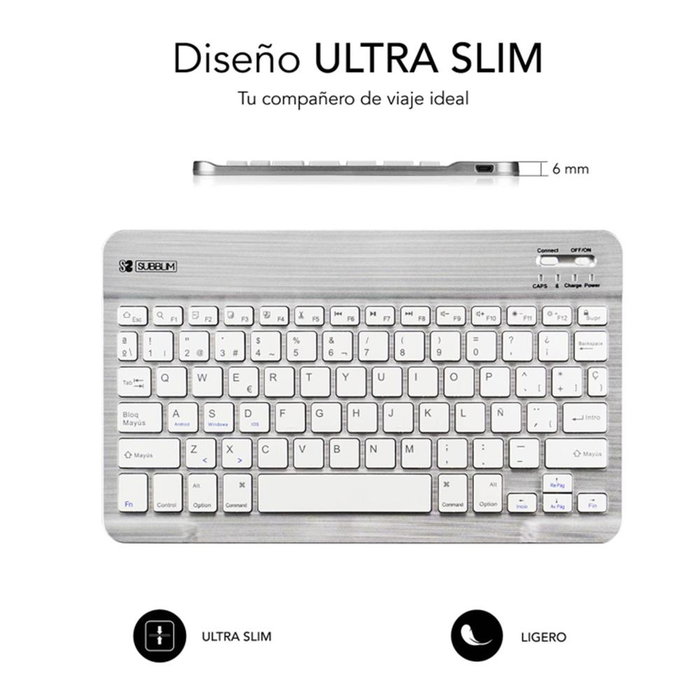Subblim KBT-SM0001 Clavier Bluetooth 3.0 Ultra-fin Argent pour Tablet Smartphone PC Android iOS Windows Mac Subblim KBT-SM0001 Clavier Bluetooth 3.0 Ultra-fin Argent pour Tablet Smartphone PC Android iOS Windows Mac