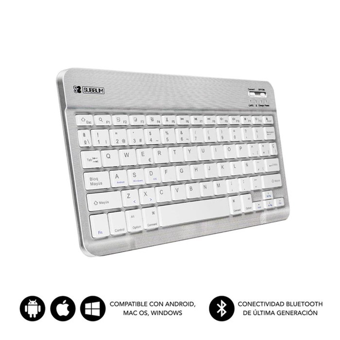 Subblim KBT-SM0001 Clavier Bluetooth 3.0 Ultra-fin Argent pour Tablet Smartphone PC Android iOS Windows Mac Subblim KBT-SM0001 Clavier Bluetooth 3.0 Ultra-fin Argent pour Tablet Smartphone PC Android iOS Windows Mac