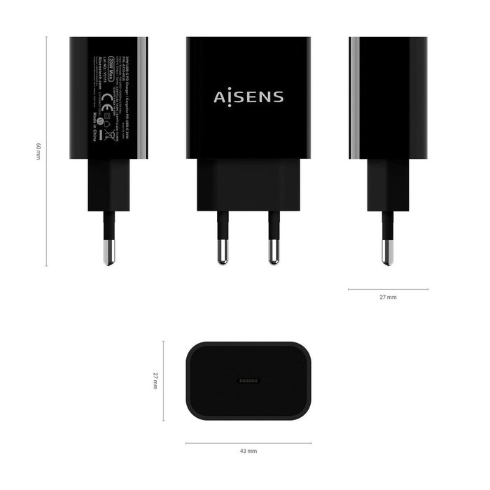 Chargeur mural Aisens A110-0538 Noir 50 W Chargeur mural Aisens A110-0538 Noir 50 W
