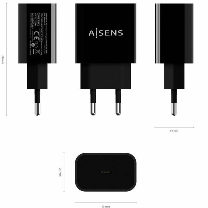 Chargeur mural Aisens A110-0538 Noir 50 W Chargeur mural Aisens A110-0538 Noir 50 W
