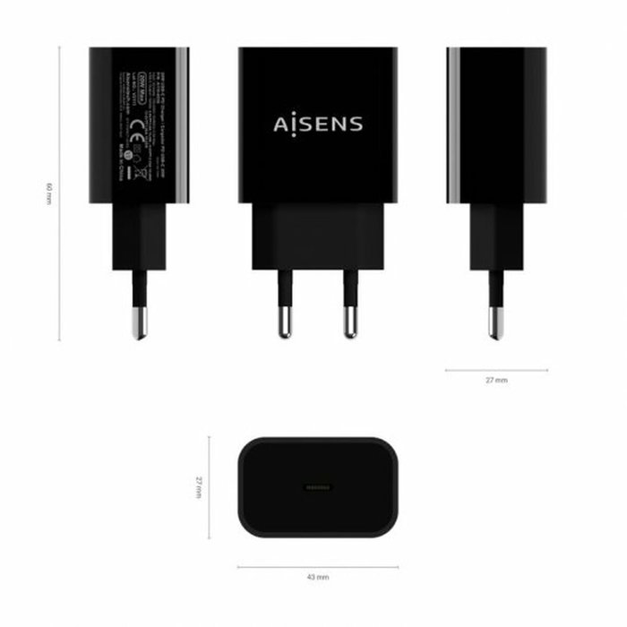 Chargeur mural Aisens A110-0538 Noir 50 W Chargeur mural Aisens A110-0538 Noir 50 W