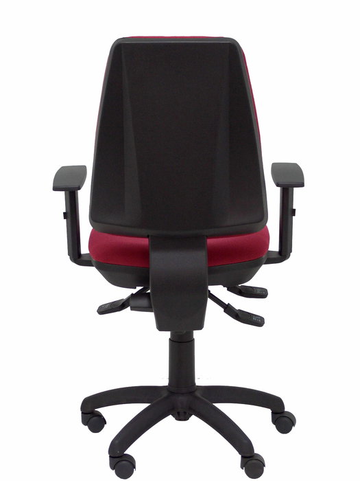 Chaise Elche Asynchrone Tissu Bordeaux Structure polyamide noire Accoudoir 1D Sans appui-tête Roulettes en nylon 50 mm