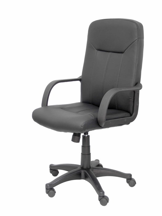 Fauteuil Villa Mécanisme d'inclinaison Cuir écologique Noir Structure polyamide noire Accoudoirs fixes Sans appui-tête Roulettes en nylon 50 mm