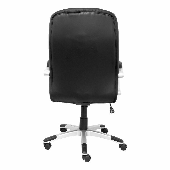 Fauteuil Tobarra Mécanisme d'inclinaison Cuir écologique Noir Structure polyamide grise Accoudoirs fixes Sans appui-tête Roulettes en nylon 50 mm