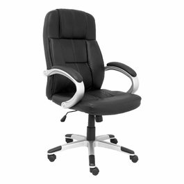 Fauteuil Tobarra Mécanisme d'inclinaison Cuir écologique Noir Structure polyamide grise Accoudoirs fixes Sans appui-tête Roulettes en nylon 50 mm