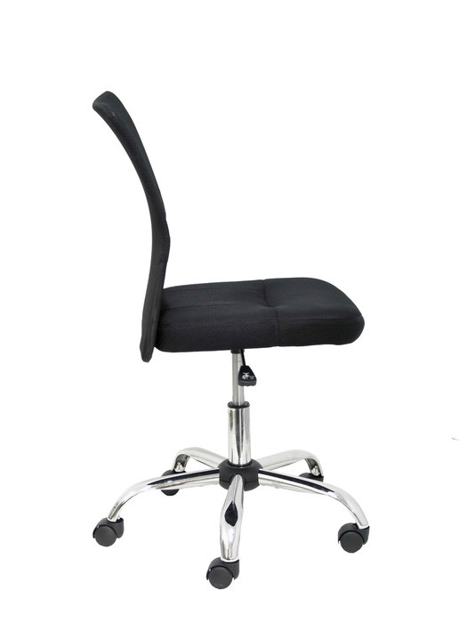 Chaise Pardal Pivotant tissu Noir Structure chromée Sans accoudoirs Sans appui-tête Roulettes en nylon 50 mm