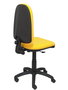 Chaise de bureau Aýna avec mécanisme de contact permanent de base, rembourrée de tissu jaune. Équipée d'une base en polyamide noir, sans accoudoirs et de roulettes en nylon de 50 mm