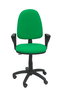 Chaise de bureau Aýna avec mécanisme Contact permanent de base, revêtue de tissu vert. Équipée d'une base en polyamide noir, d'accoudoirs fixes et de roulettes en nylon de 50 mm.