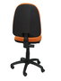 Chaise de bureau Aýna avec mécanisme Contact permanent de base, rembourrée de tissu orange. Équipée d'une base en polyamide noir, sans accoudoirs et de roulettes en nylon de 50 mm.