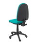Chaise de bureau Aýna avec mécanisme Contact permanent de base, rembourrée de tissu couleur turquoise. Équipée d'une base en polyamide noir, sans accoudoirs et de roulettes en nylon de 50 mm.