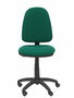 Chaise de bureau Aýna avec mécanisme Contact permanent de base, rembourrée de tissu vert bouteille. Équipée d'une base en polyamide noir, sans accoudoirs et de roulettes en nylon de 50 mm.